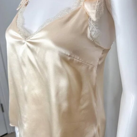 CAMI NYC Freya V Neck Silk Lace Trim Bow Shoulder Cami Top in Ceramic Ivory XXS - Picture 6 of 7